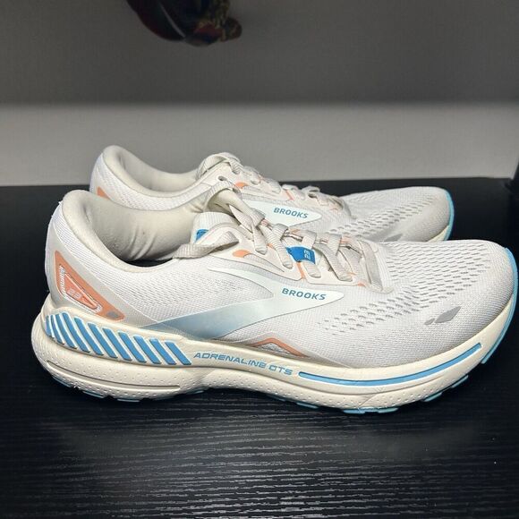 Brooks Shoes - Brooks Womens Adrenaline GTS 23 Running Shoes Sz 8 White Blue Comfort Cushioned